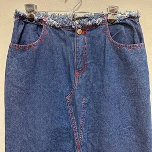 Vintage raw hem denim maxi skirt